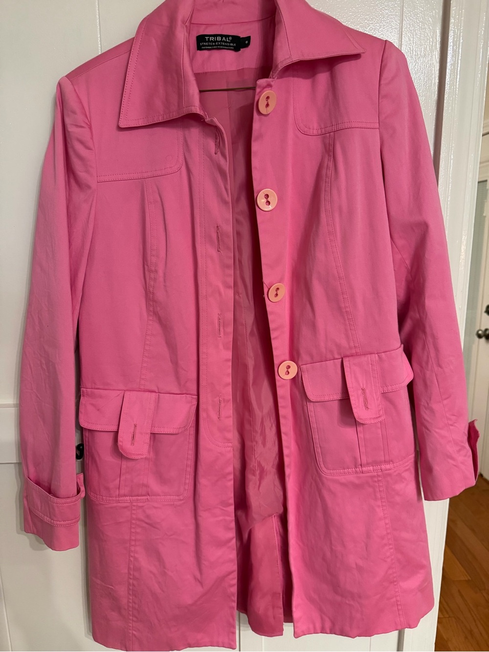 Tribal Pink Button-Front Trench Coat